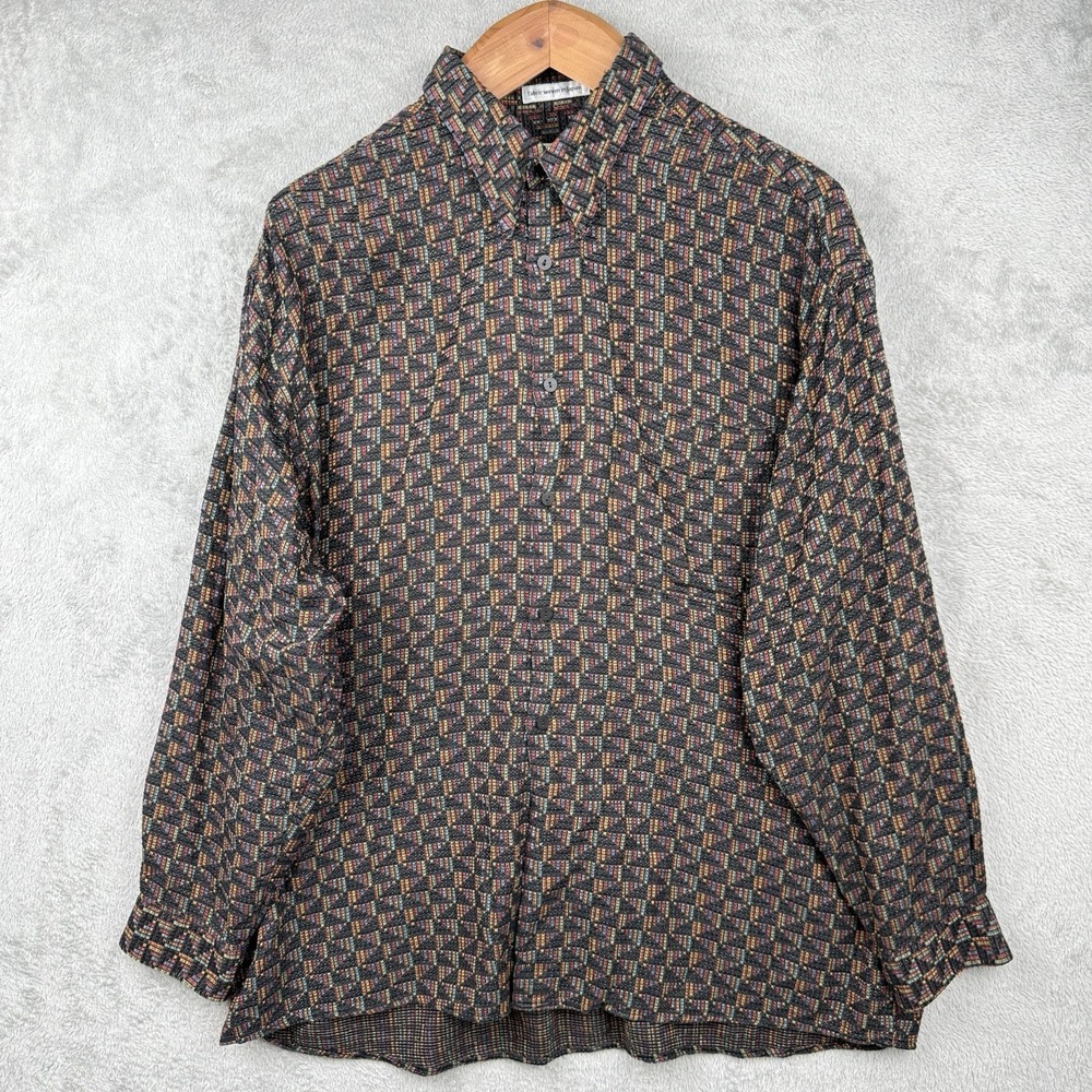 Jhane Barnes Shirt Mens‎ XL Multicolor Geometric Japanese Woven Fabric 90s VTG
